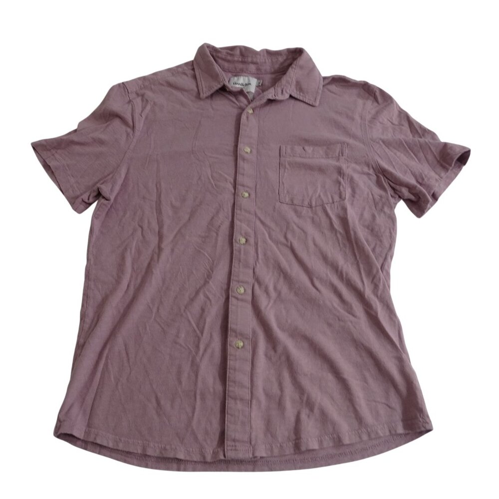 Goodfellow Purple Short Sleeve Button Up Collared Knit Shirt Men Size M Cotton